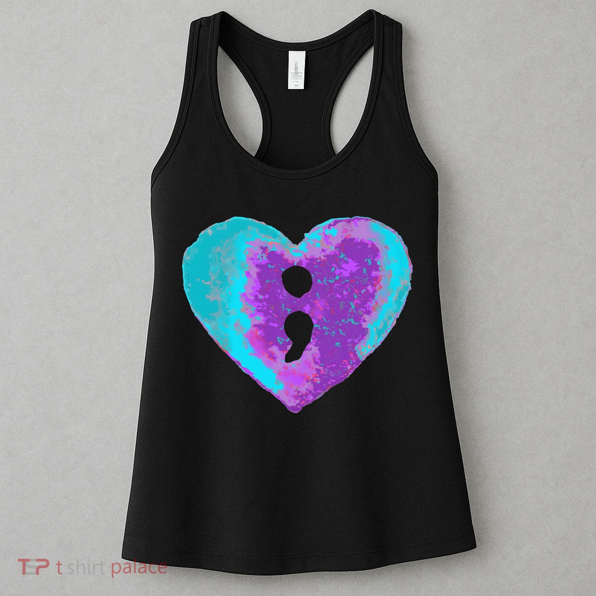Suicide Prevention Semi Colon Purple Teal Hoodie Women's Tank Top