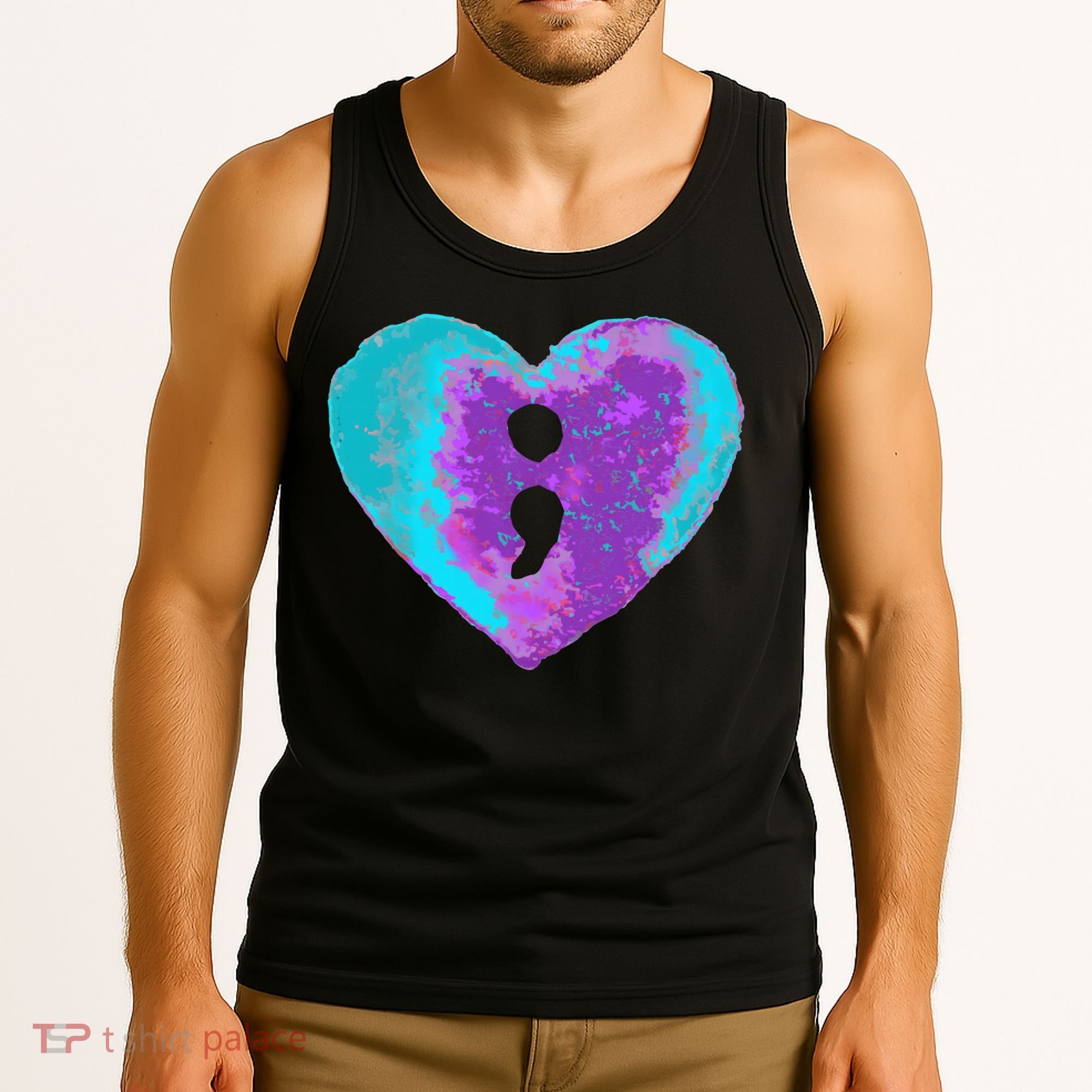 Suicide Prevention Semi Colon Purple Teal Hoodie Tank Top