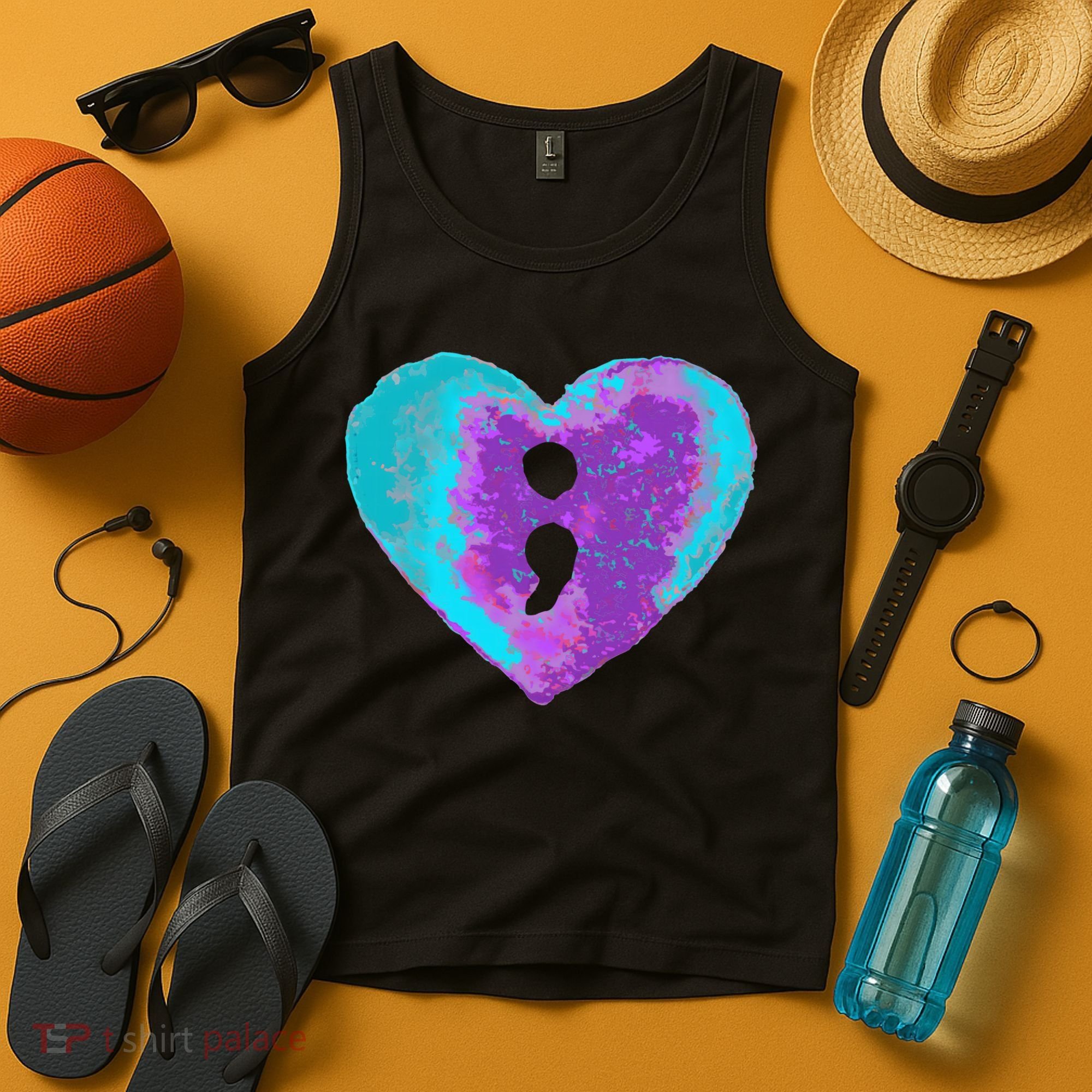 Suicide Prevention Semi Colon Purple Teal Hoodie Tank Top