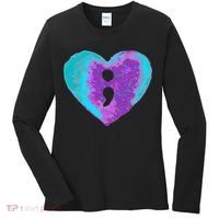 Suicide Prevention Semi Colon Purple Teal Hoodie Women's Long Sleeve Shirt thumb 0
