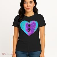 Suicide Prevention Semi Colon Purple Teal Hoodie Women's T-Shirt thumb 4