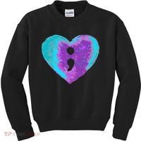 Suicide Prevention Semi Colon Purple Teal Hoodie Kids Sweatshirt thumb 0