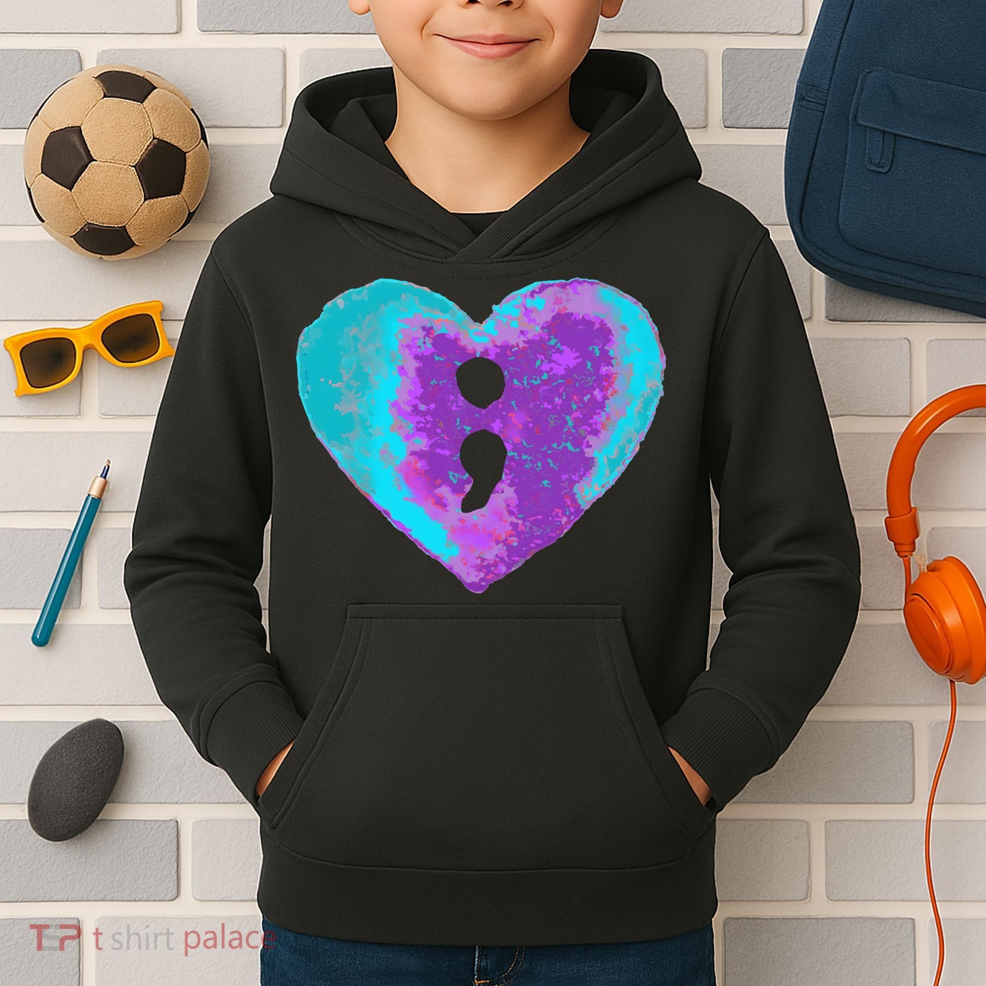 Suicide Prevention Semi Colon Purple Teal Hoodie Kids Hoodie