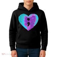Suicide Prevention Semi Colon Purple Teal Hoodie Kids Hoodie thumb 4