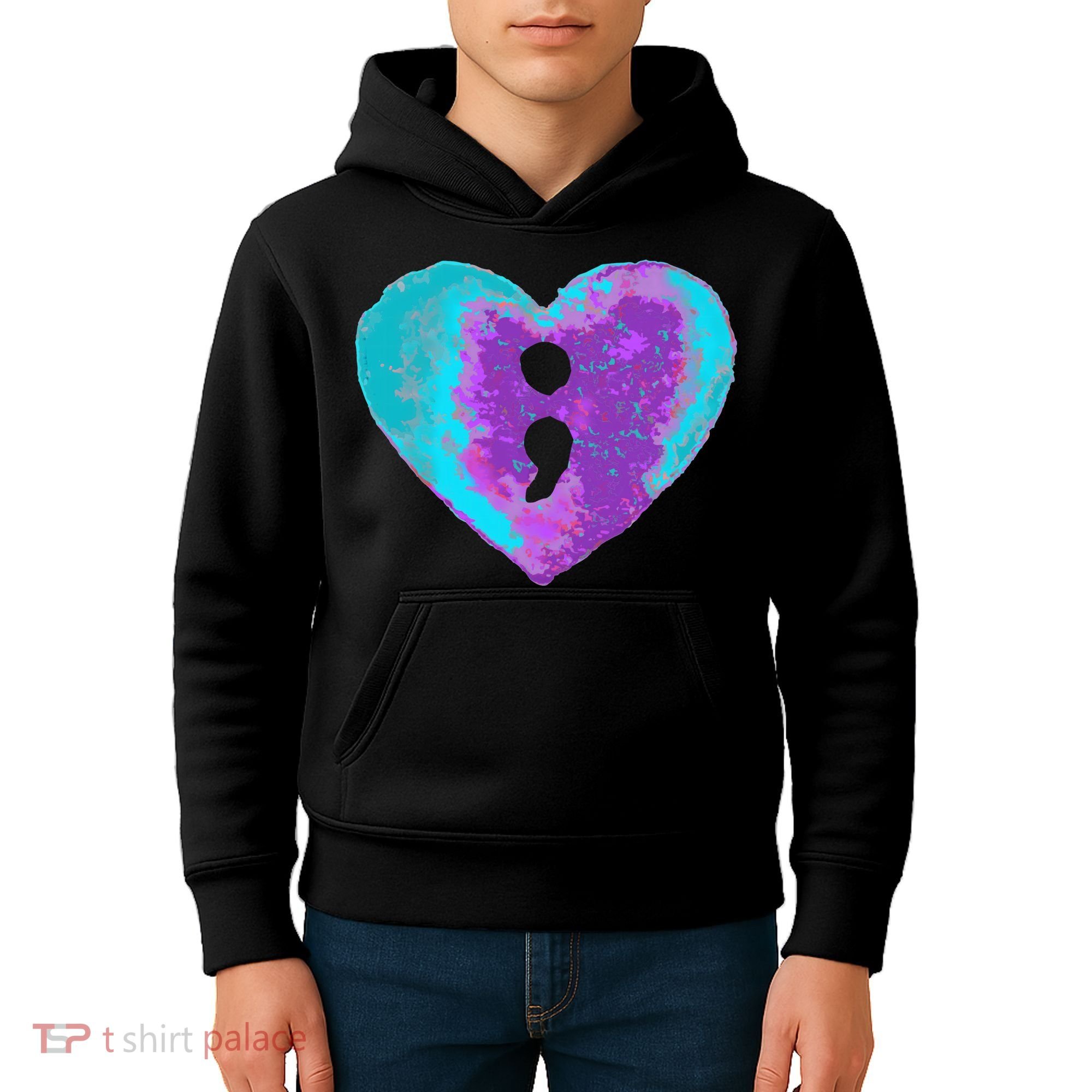 Suicide Prevention Semi Colon Purple Teal Hoodie Kids Hoodie