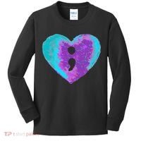Suicide Prevention Semi Colon Purple Teal Hoodie Kids Long Sleeve Shirt thumb 0