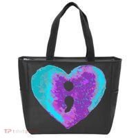 Suicide Prevention Semi Colon Purple Teal Hoodie Tote Bag thumb 0