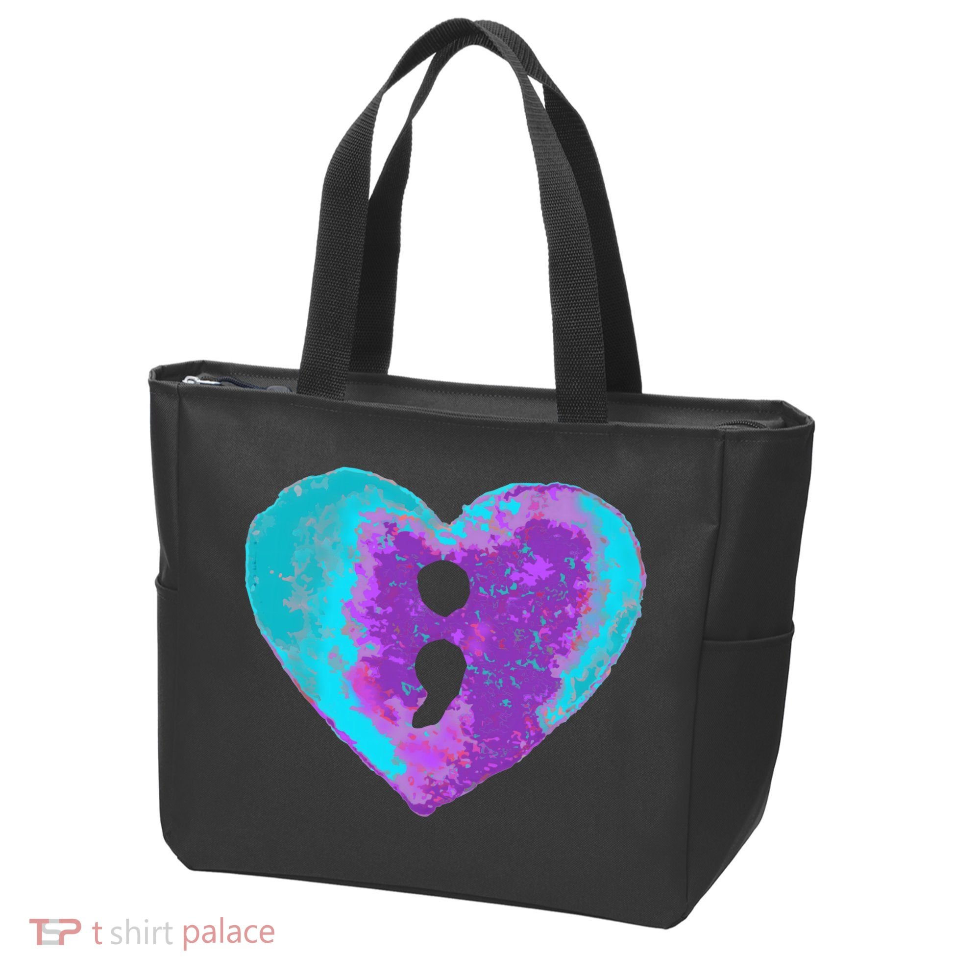 Suicide Prevention Semi Colon Purple Teal Hoodie Tote Bag