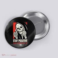 Stay Positive Skeleton Japanese Button thumb 0