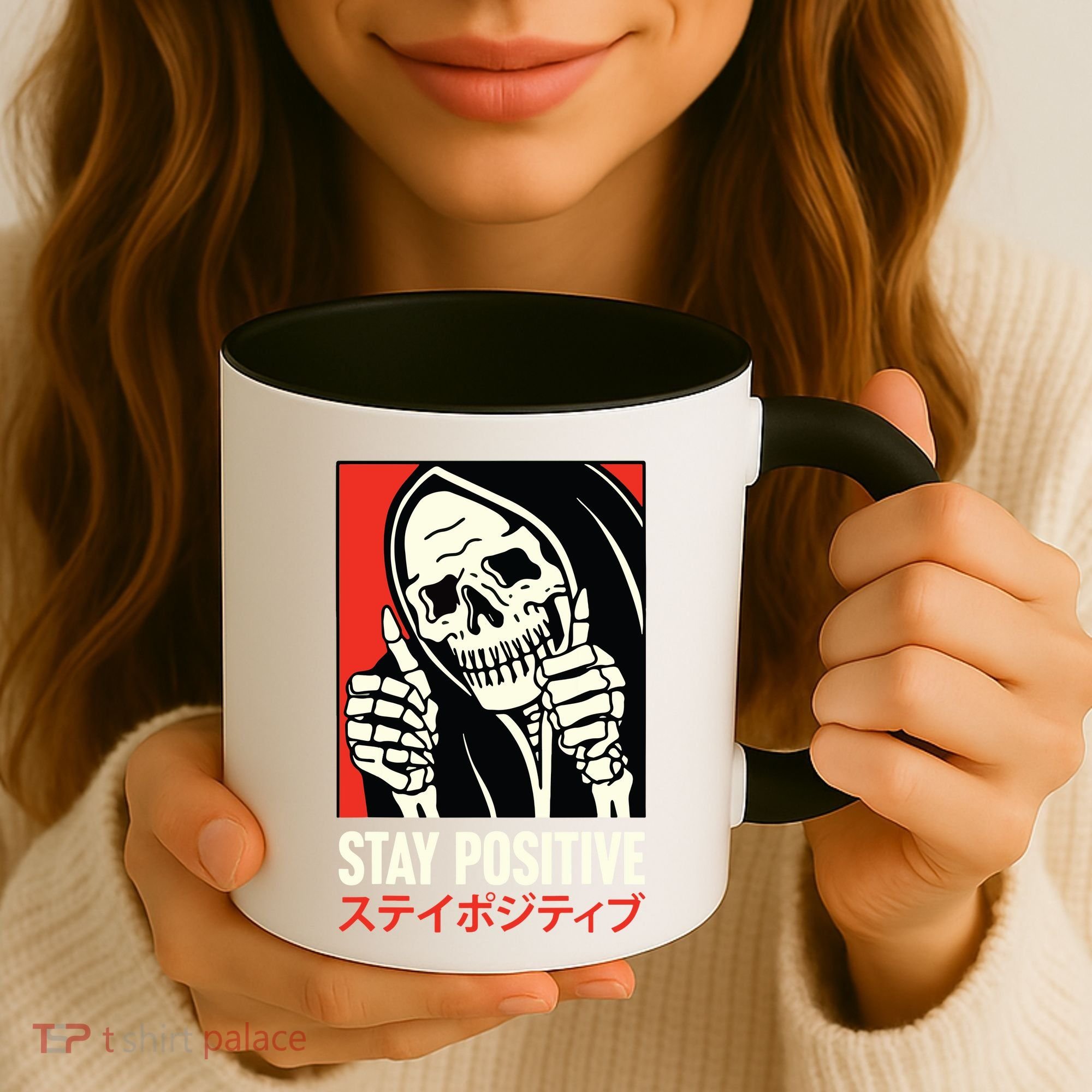 Stay Positive Skeleton Japanese Coffee Mug