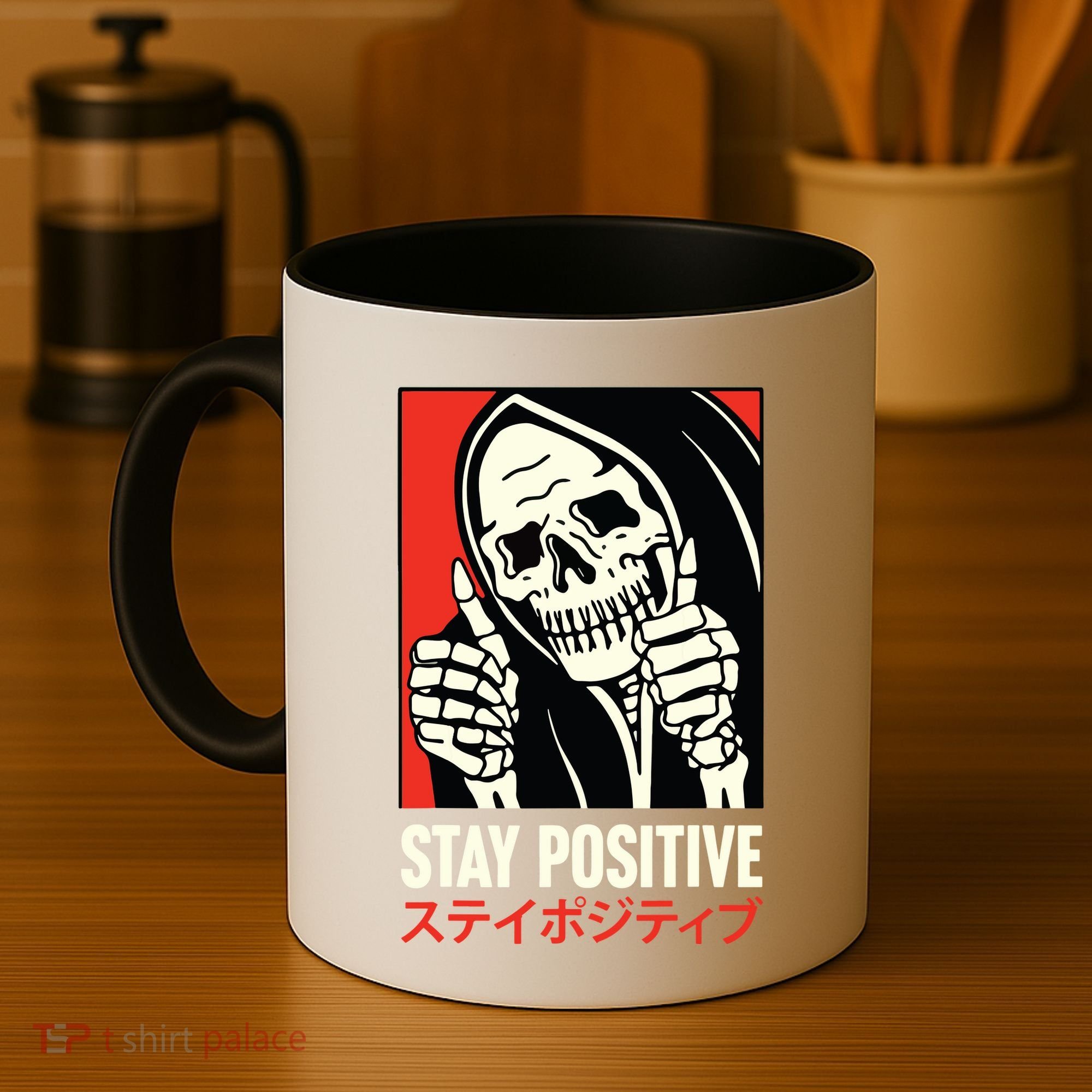 Stay Positive Skeleton Japanese Coffee Mug