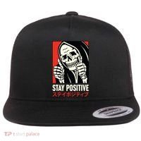 Stay Positive Skeleton Japanese Flat Bill Trucker Hat thumb 0
