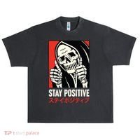 Stay Positive Skeleton Japanese Urban Oversized Heavyweight T-Shirt thumb 0