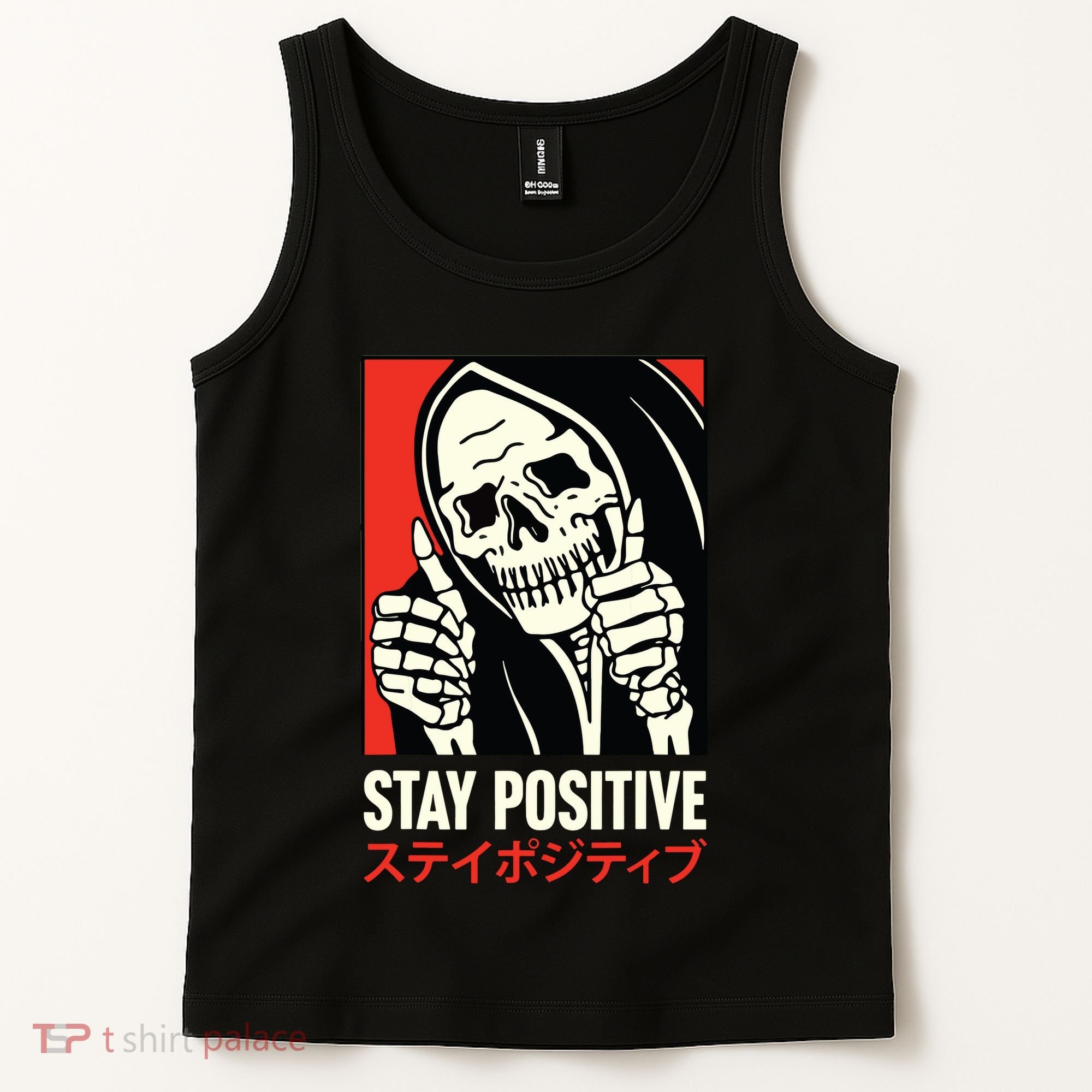 Stay Positive Skeleton Japanese Tank Top