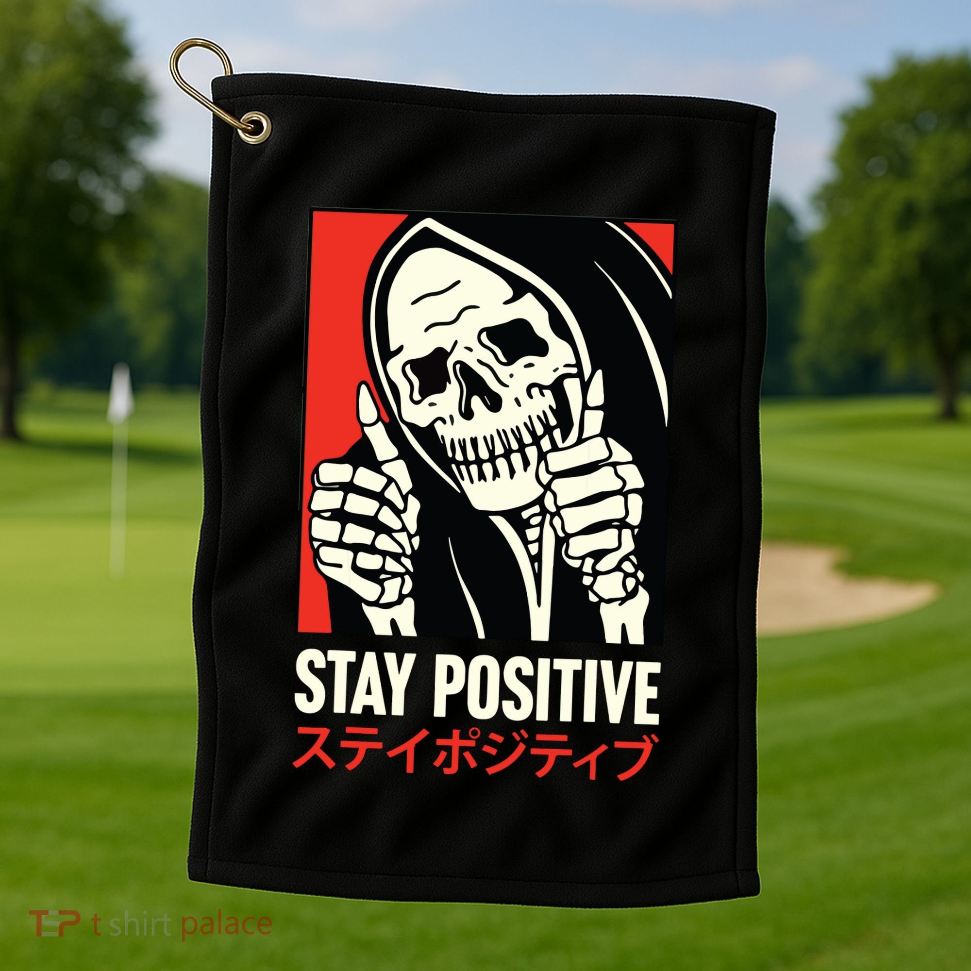 Stay Positive Skeleton Japanese Golf Towel