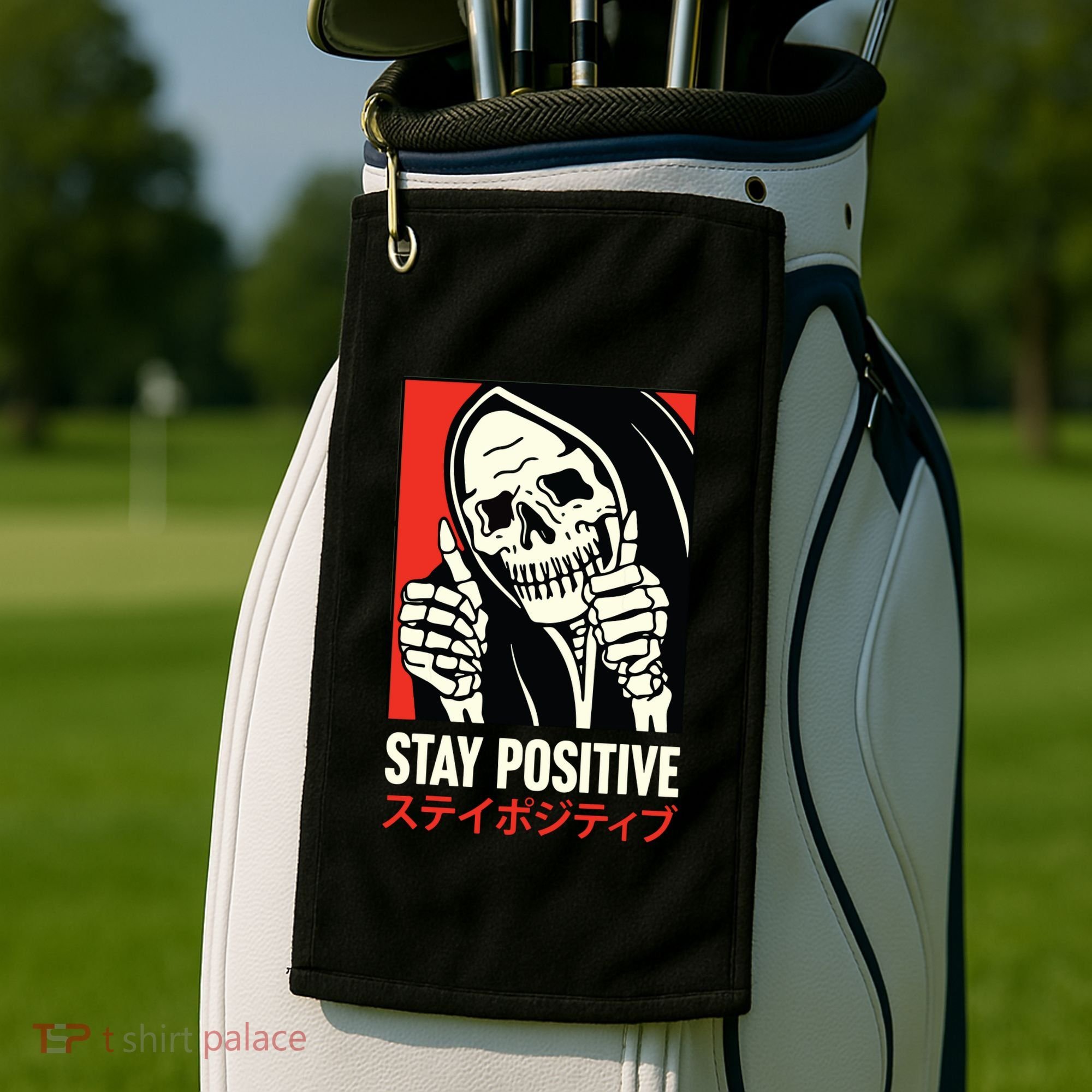 Stay Positive Skeleton Japanese Golf Towel