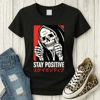 Stay Positive Skeleton Japanese Women's T-Shirt thumb 3