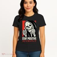 Stay Positive Skeleton Japanese Women's T-Shirt thumb 4