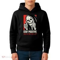 Stay Positive Skeleton Japanese Kids Hoodie thumb 4