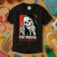 Stay Positive Skeleton Japanese Kids T-Shirt thumb 3