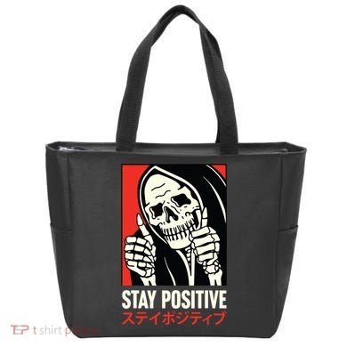 Stay Positive Skeleton Japanese Tote Bag
