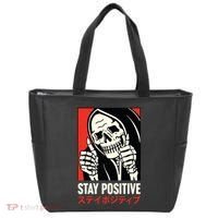 Stay Positive Skeleton Japanese Tote Bag thumb 0