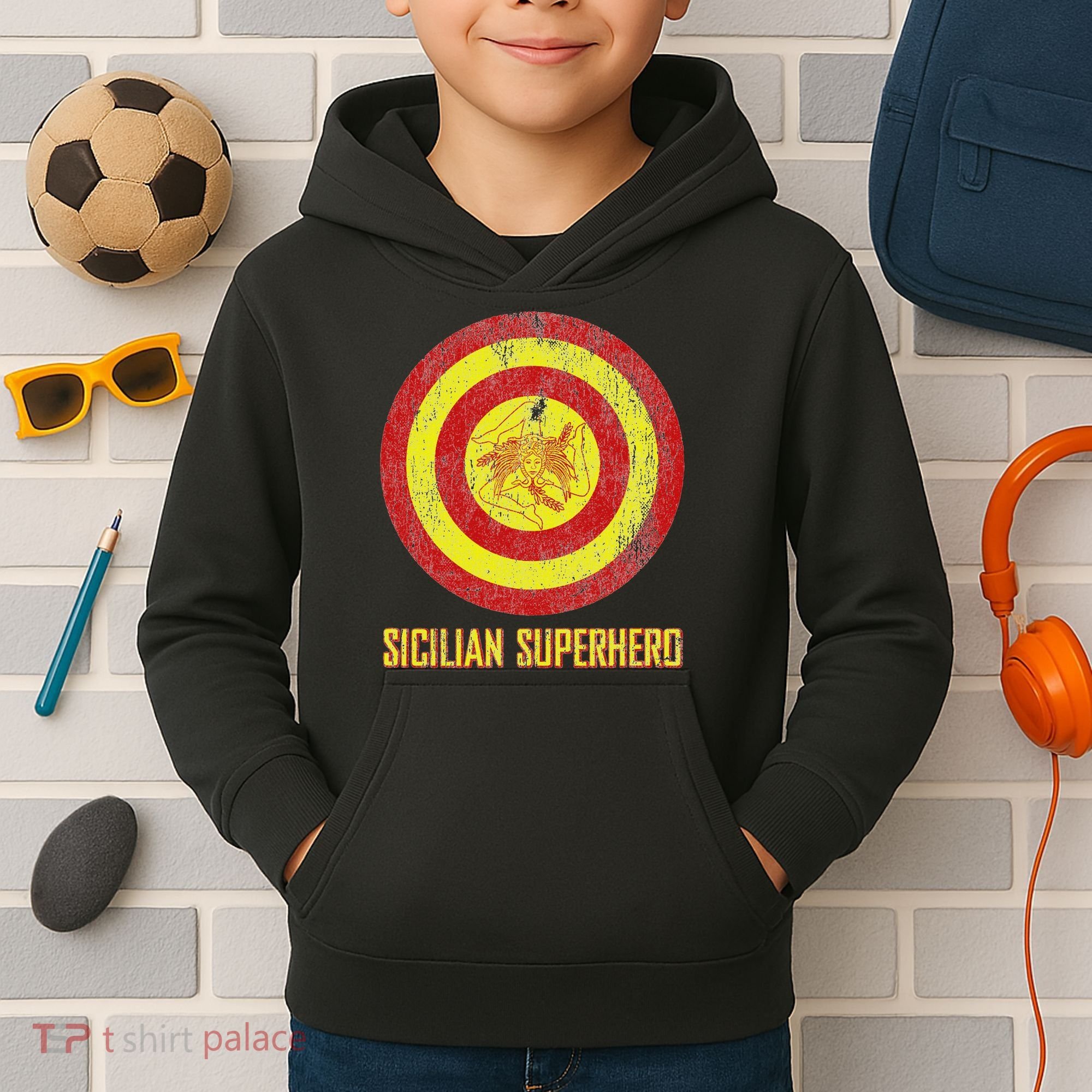 Sicilian Pride Sicilia Flag Super Hero Kids Hoodie