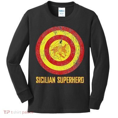 Sicilian Pride Sicilia Flag Super Hero Kids Long Sleeve Shirt