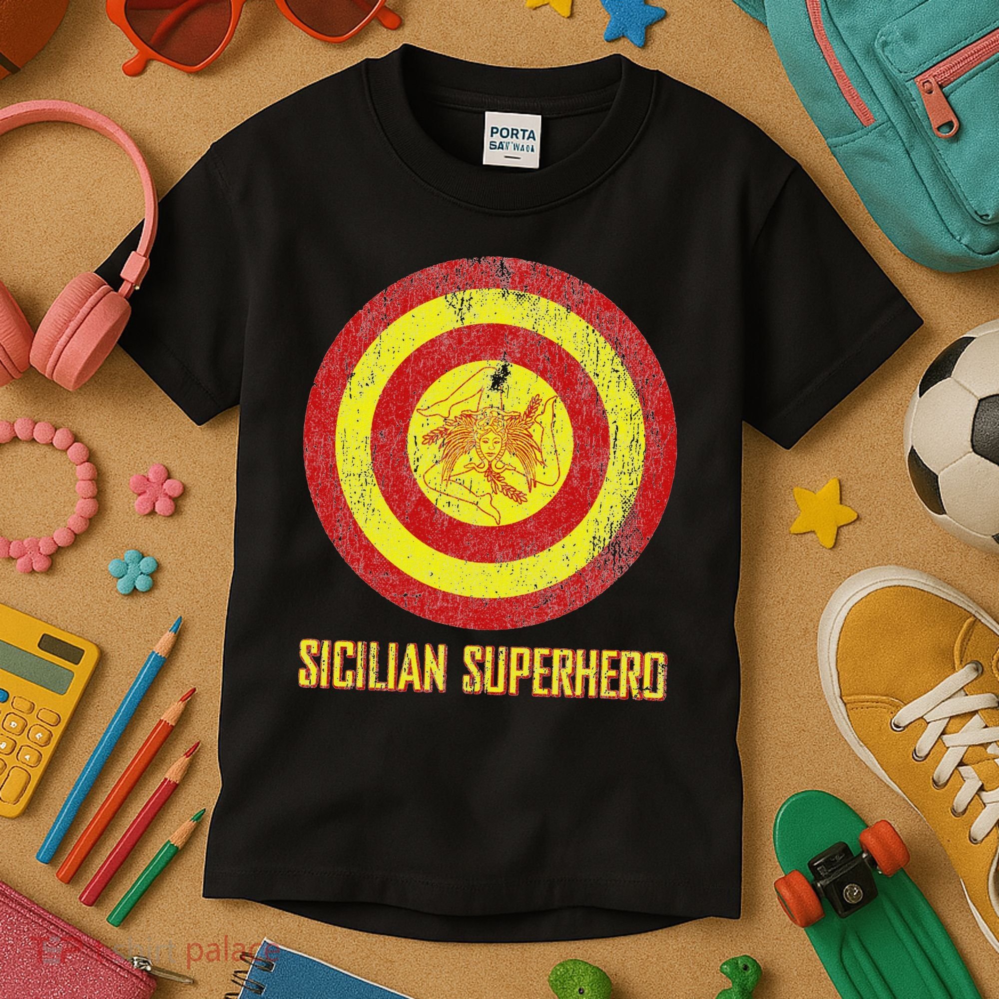 Sicilian Pride Sicilia Flag Super Hero Kids T-Shirt