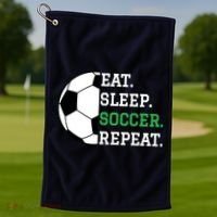 Soccer Player Soccer Lover Eat Sleep Soccer Repeat Golf Towel thumb 1