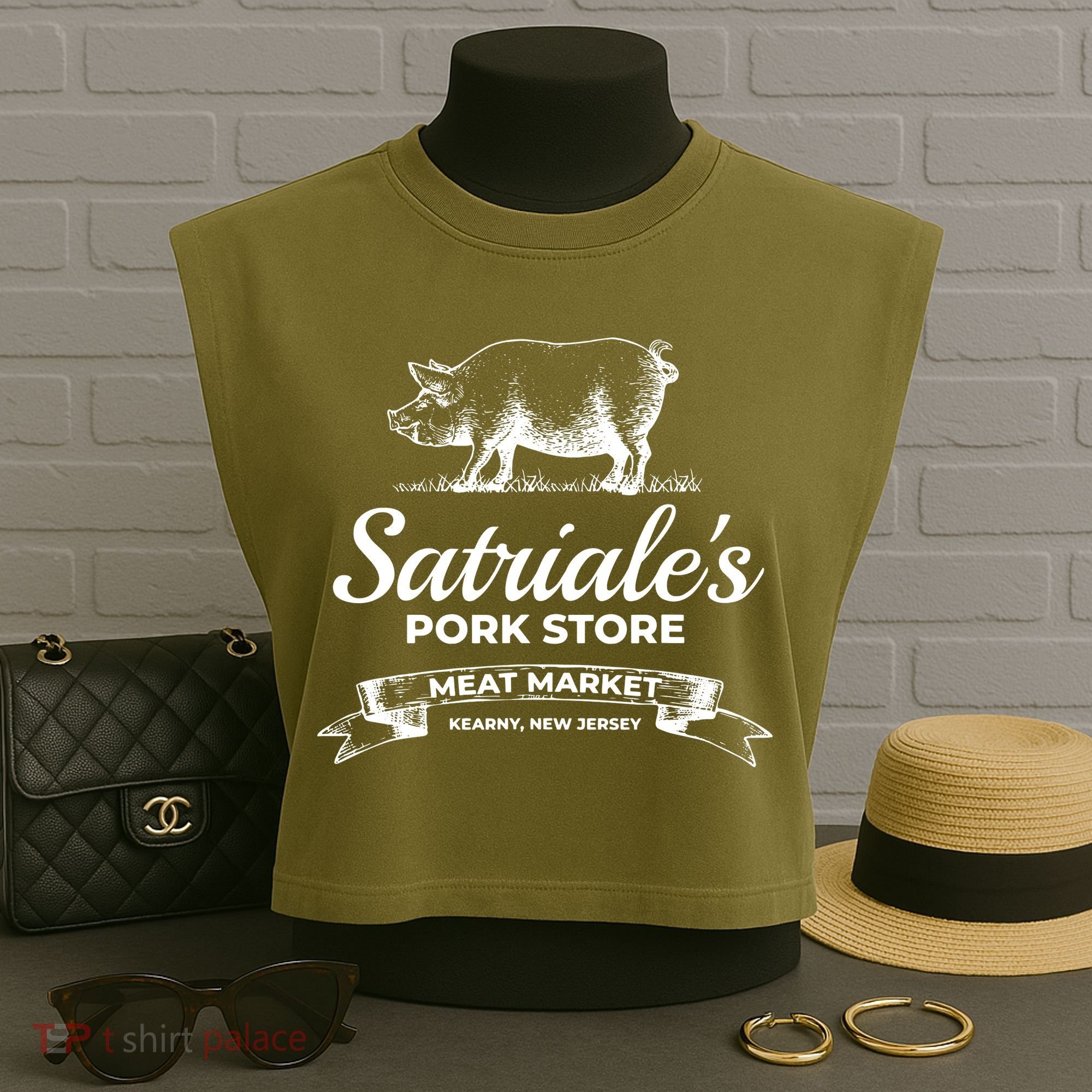 Satriales Pork Store Kearny New Jersey Garment-Dyed Women's Muscle Tee