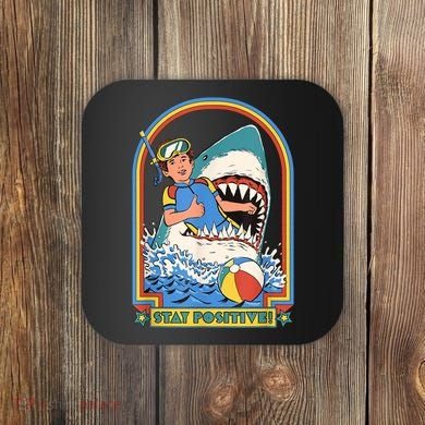 Stay Positive Shark Attack Funny Vintage Retro Comedy Gift Coaster