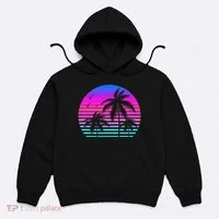 Sunset Palm Tree Cool Summer Vacation Style Vaporwave Hoodie thumb 0