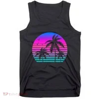 Sunset Palm Tree Cool Summer Vacation Style Vaporwave Tank Top thumb 0