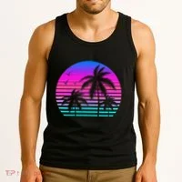 Sunset Palm Tree Cool Summer Vacation Style Vaporwave Tank Top thumb 3