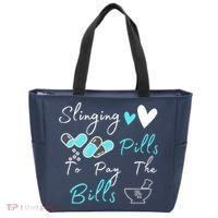 Slinging Pills To Pay The Bills Funny Pharmacist Pharmacy Tote Bag thumb 0