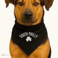 South Philly Text Irish Shamrock Distressed White Print USA-Made Doggie Bandana thumb 1