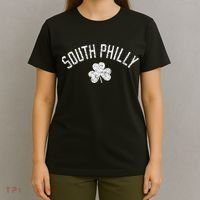 South Philly Text Irish Shamrock Distressed White Print T-Shirt thumb 4