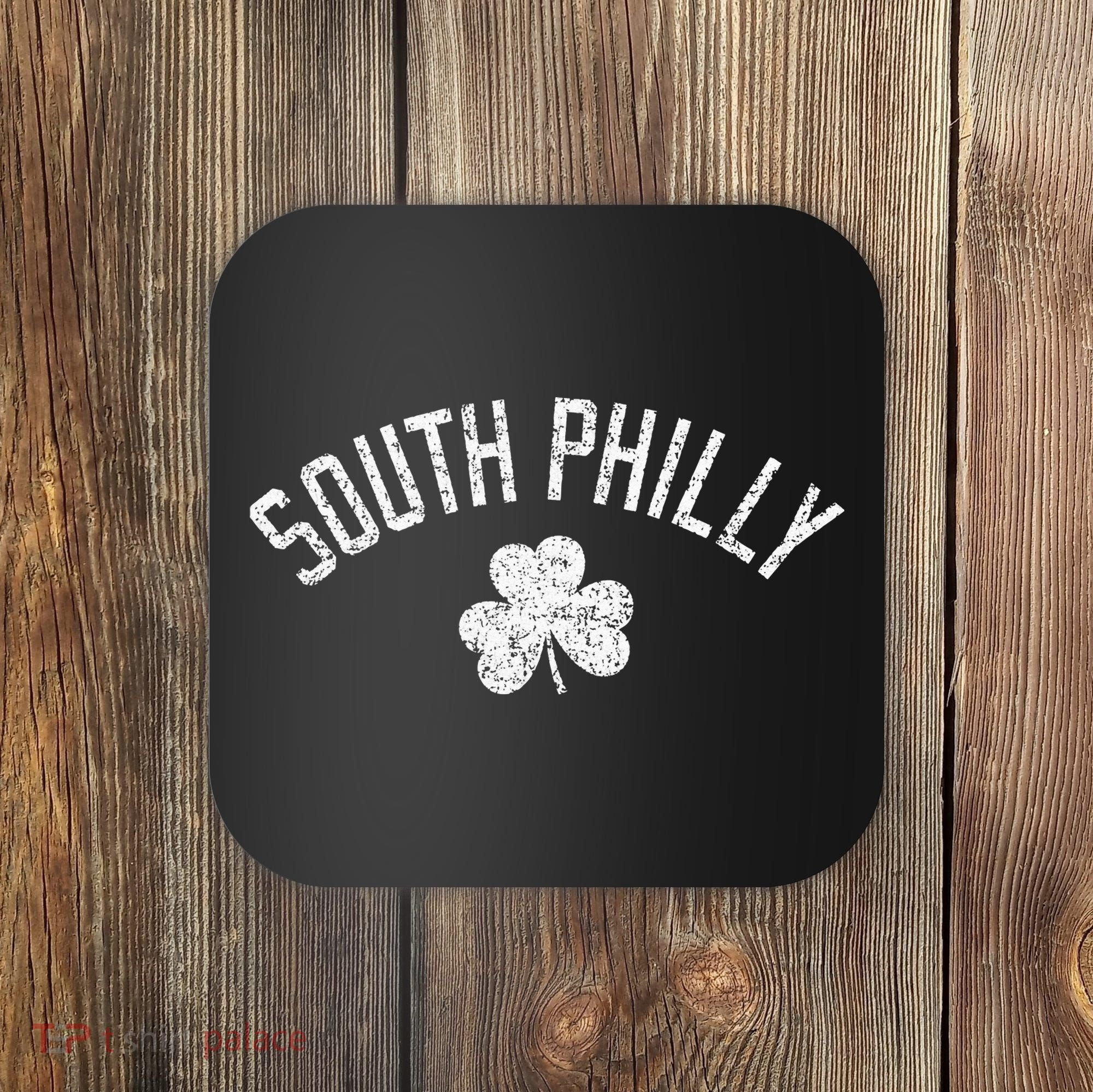 South Philly Text Irish Shamrock Distressed White Print Coaster