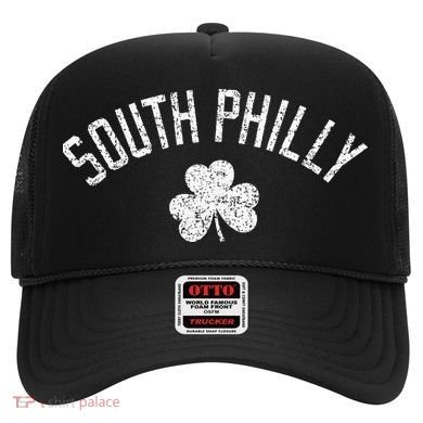 South Philly Text Irish Shamrock Distressed White Print Hat