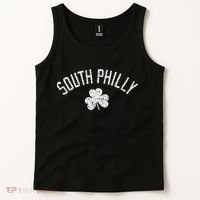 South Philly Text Irish Shamrock Distressed White Print Tank Top thumb 2