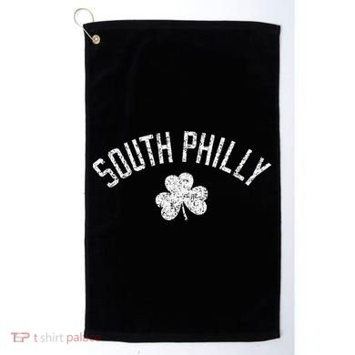 South Philly Text Irish Shamrock Distressed White Print Golf Towel