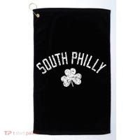 South Philly Text Irish Shamrock Distressed White Print Golf Towel thumb 0