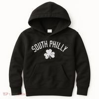 South Philly Text Irish Shamrock Distressed White Print Kids Hoodie thumb 0