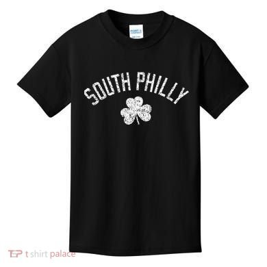 South Philly Text Irish Shamrock Distressed White Print Kids T-Shirt