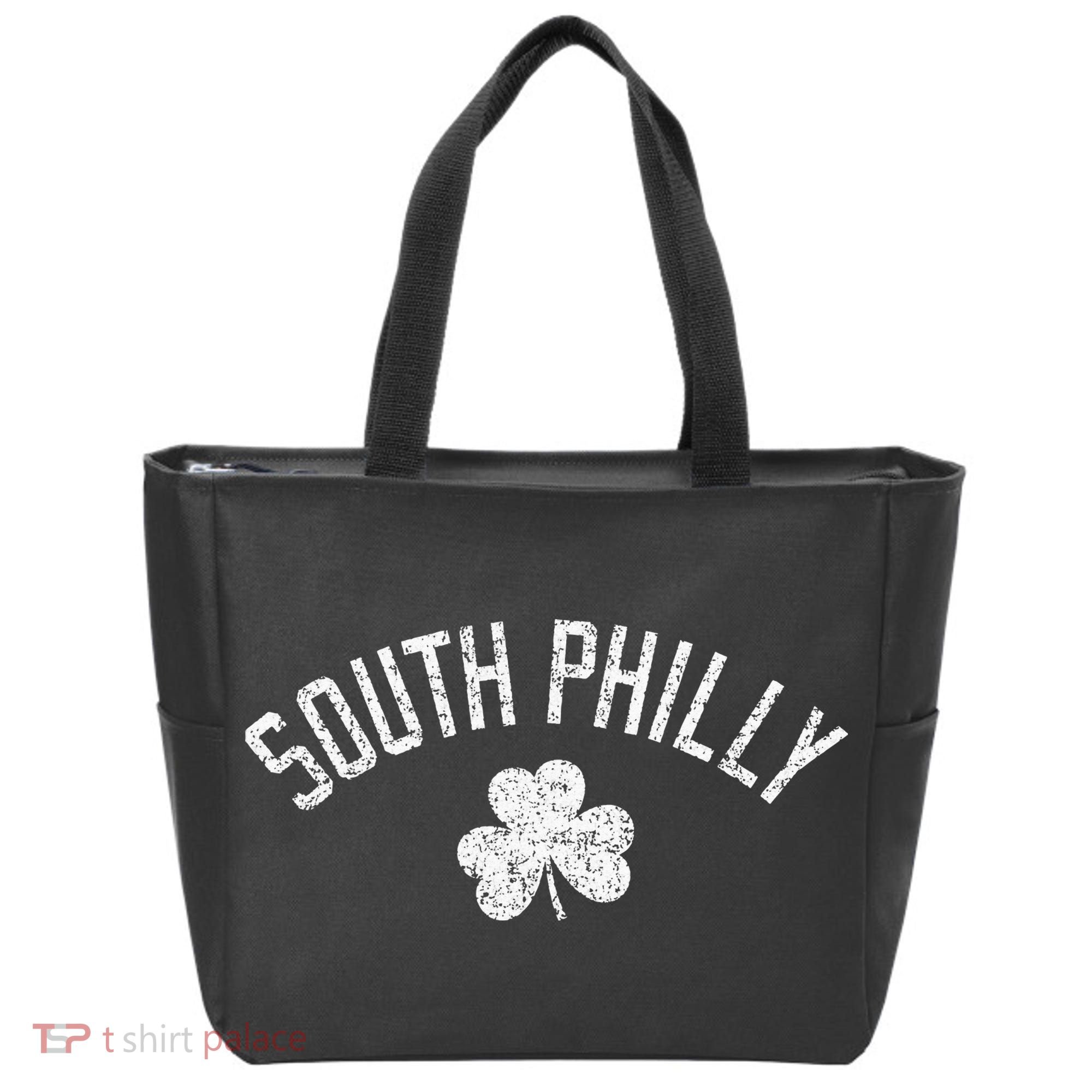 South Philly Text Irish Shamrock Distressed White Print Tote Bag