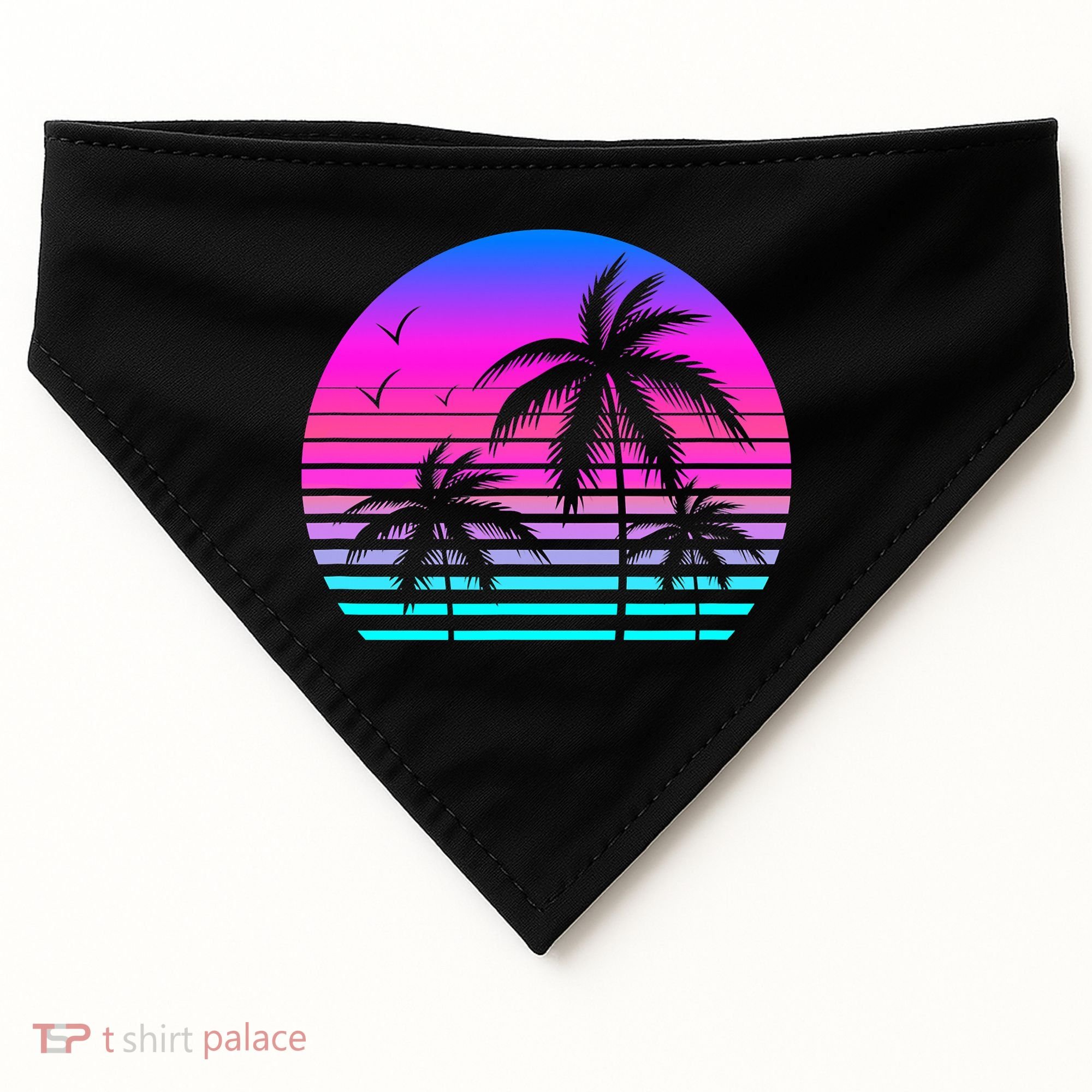 Sunset Palm Tree Cool Summer Vacation Style Vaporwave USA-Made Doggie Bandana
