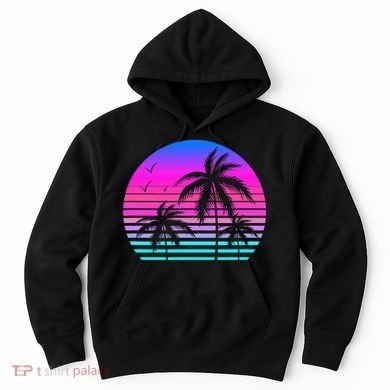 Sunset Palm Tree Cool Summer Vacation Style Vaporwave Hoodie