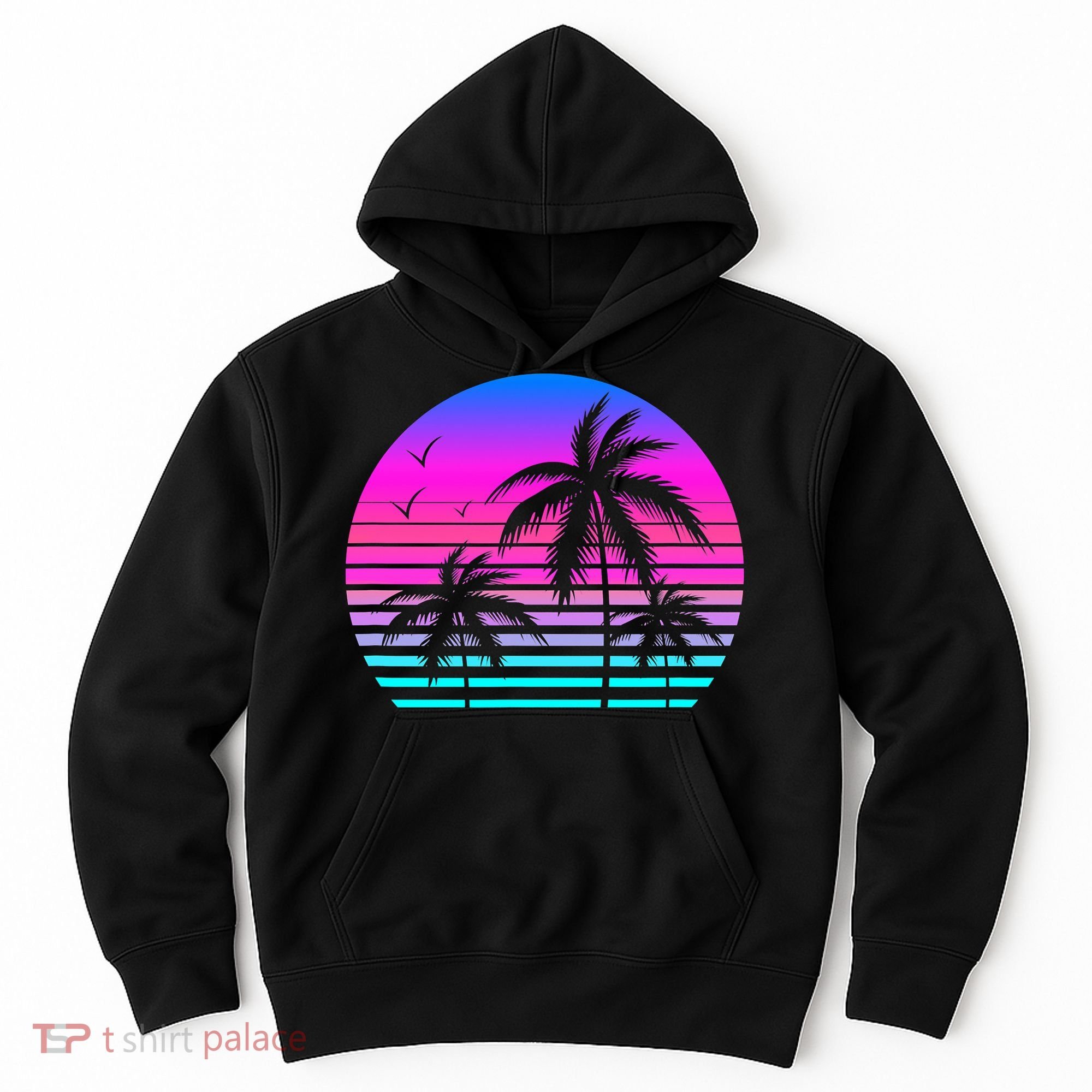 Sunset Palm Tree Cool Summer Vacation Style Vaporwave Hoodie