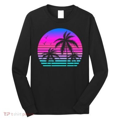 Sunset Palm Tree Cool Summer Vacation Style Vaporwave Long Sleeve Shirt